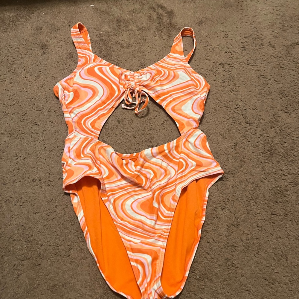 No Boundaries Orange Swirl Kids One Piece Swimsuit